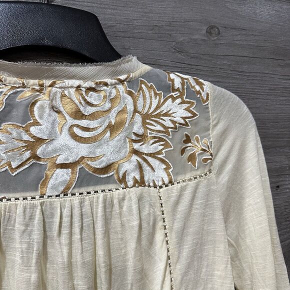 Meadow Rue Anthropologie Womens XS Blouse Beige Floral Long Sleeve - Picture 14 of 15